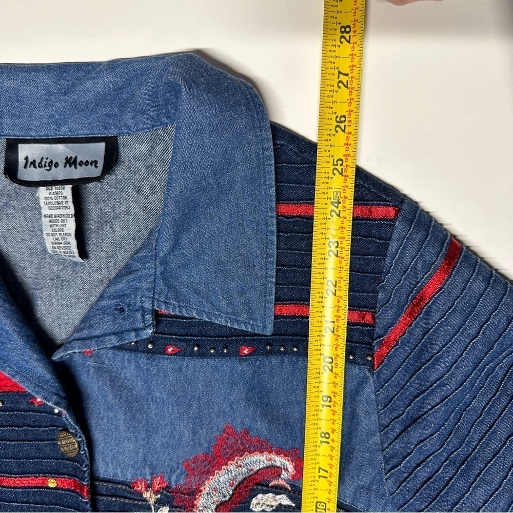 Indigo Moon Large Denim Jacket Patchwork Beaded F… - image 11